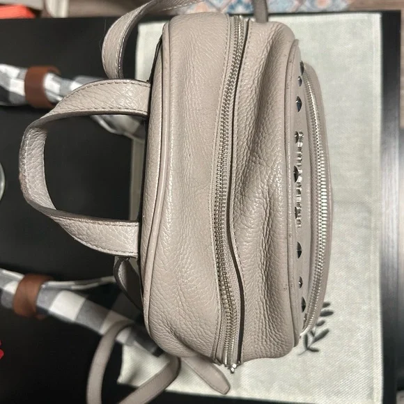 MICHAEL KORS Abbey Medium Grey Studded Pebbled Leather Backpack - Picture 4 of 16